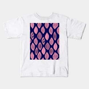 Night foliage, navy blue background and carnation pink outlines Kids T-Shirt